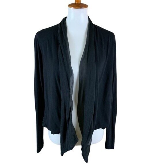 Babakul Black Cardigan Medium Open Front Silk Viscose Cutout Back Geometric - Picture 1 of 7